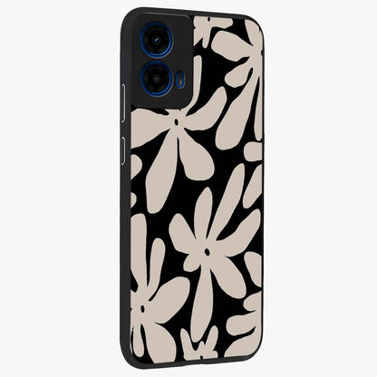 Monochrome Petal Dance Glass Case upright view showcasing artistic floral pattern with stylish monochrome theme.