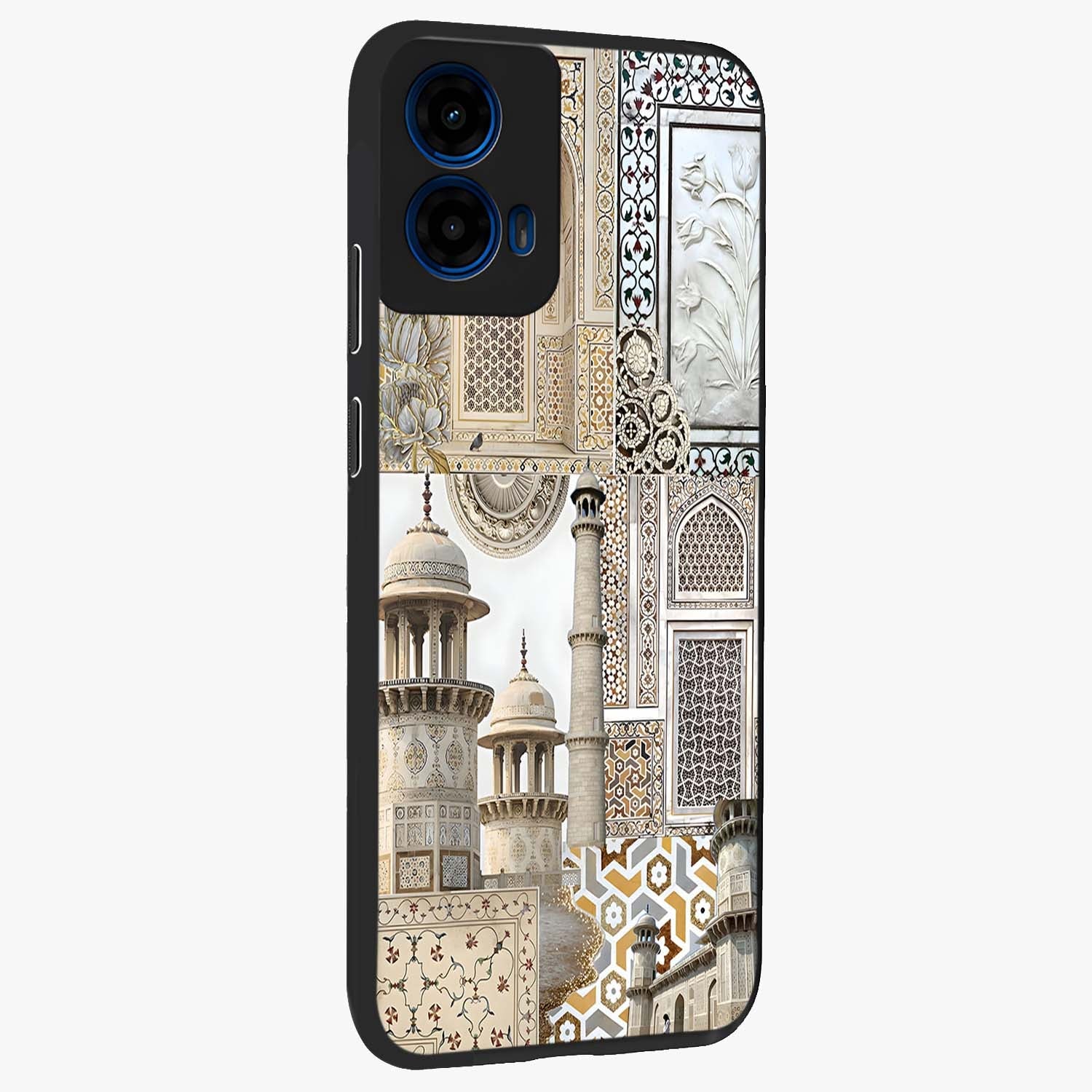 Mughal Marble Legacy Glass Case upright view showcasing ornate Mughal design with luxurious traditional theme.
