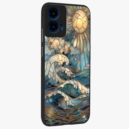 Oceanic Stained Printed Glass Case upright view showcasing decorative ocean pattern artwork with vibrant marine theme.