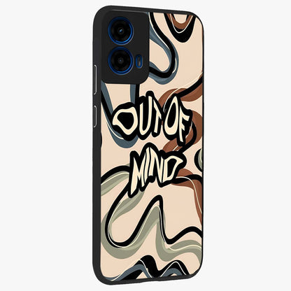 Out Of Mind Glass Case upright view showcasing striking typography artwork with edgy conceptual theme.
