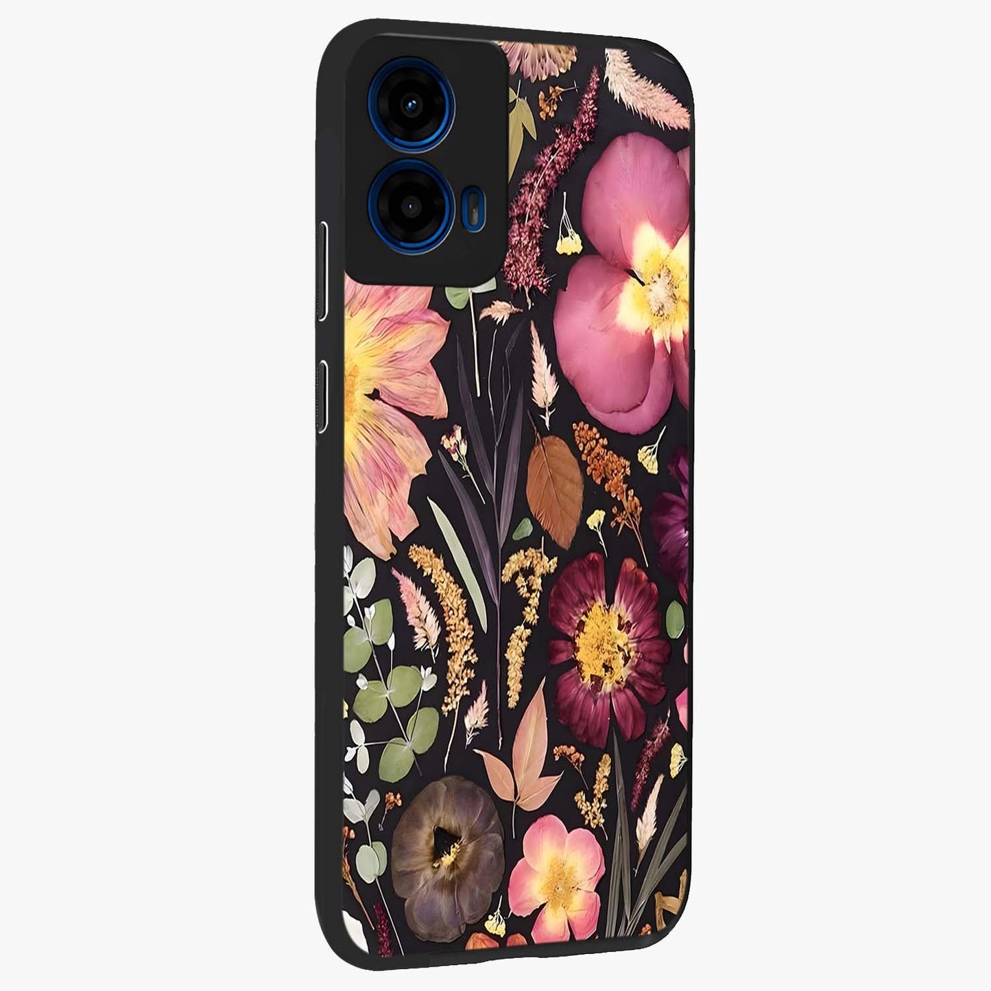 Petal Dream Tapestry Glass Case upright view showcasing detailed floral tapestry artwork with artistic nature theme.