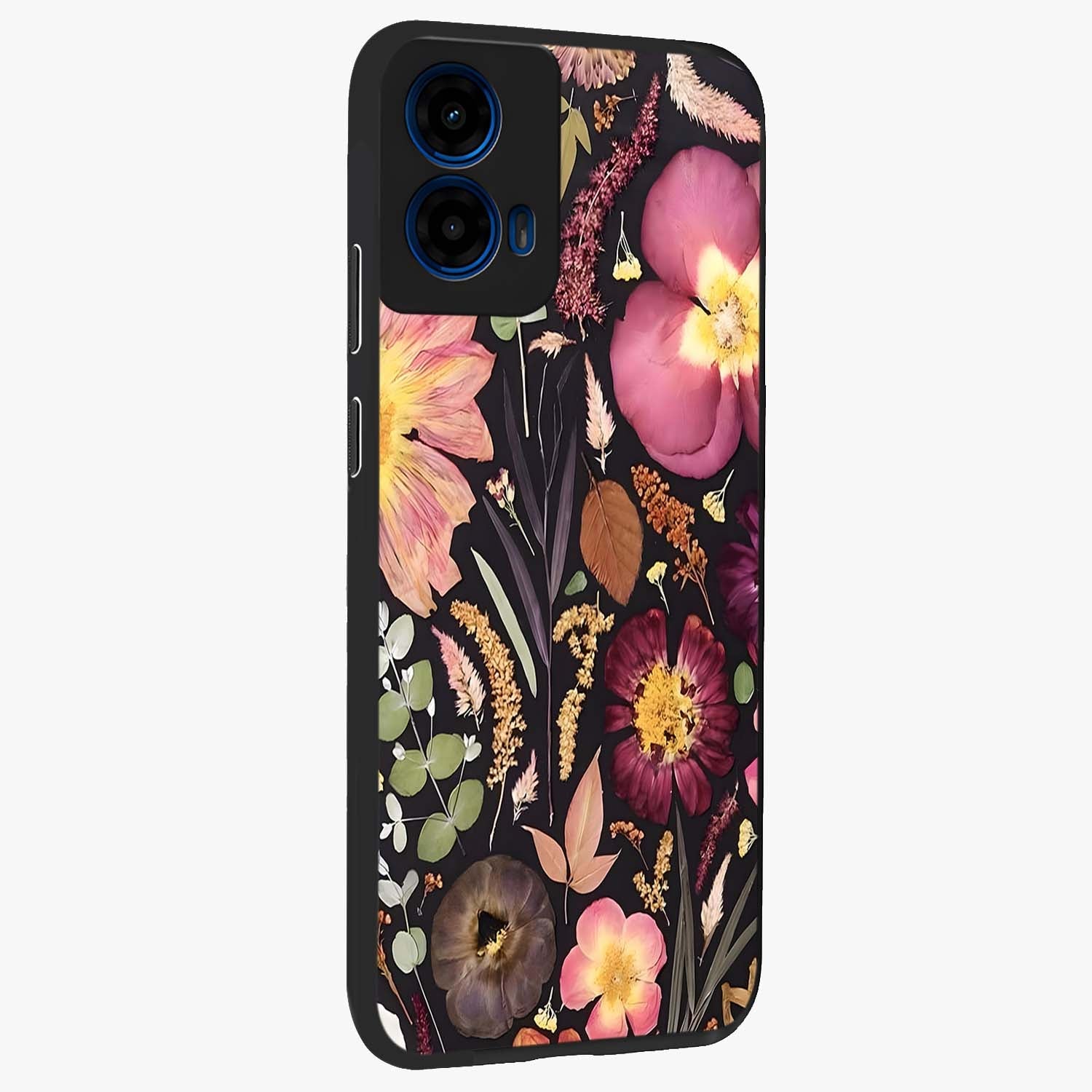 Petal Dream Tapestry Glass Case upright view showcasing detailed floral tapestry artwork with artistic nature theme.