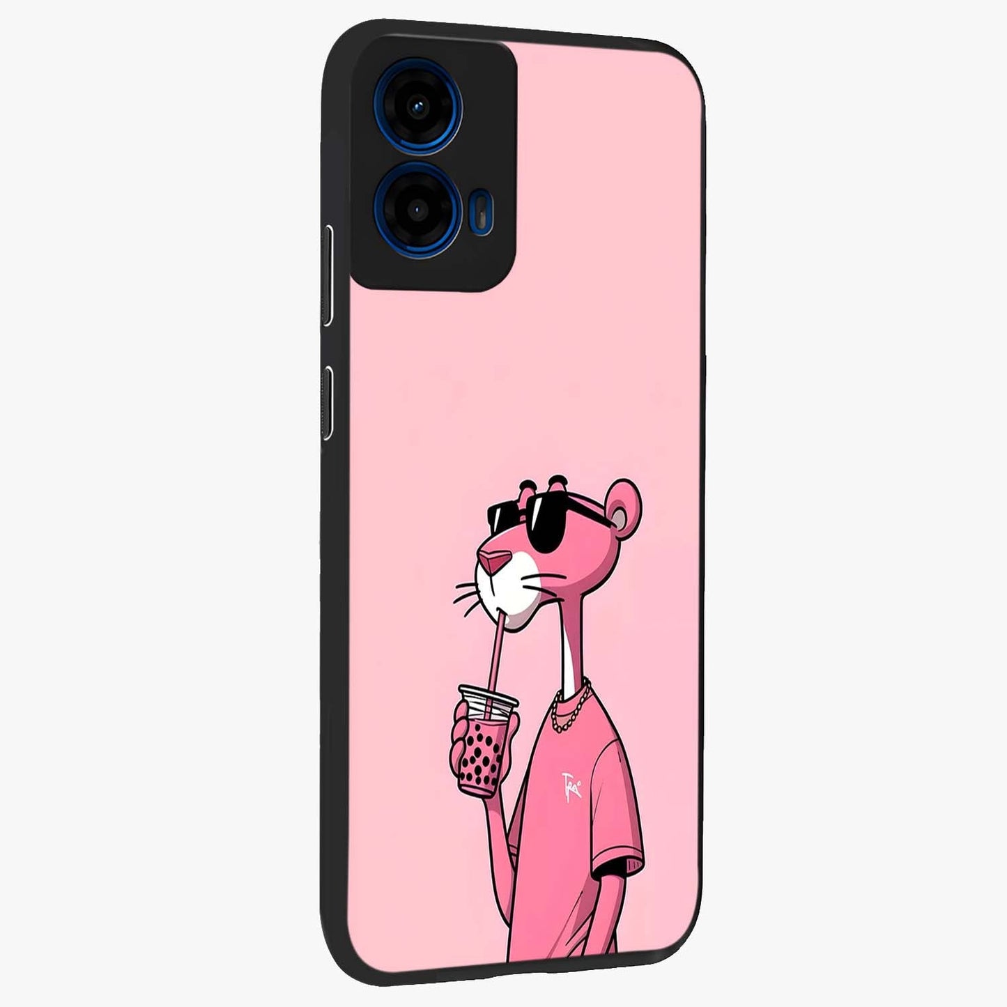 Pink Panther Glass Case upright view showcasing fun animated artwork with stylish retro cartoon theme.
