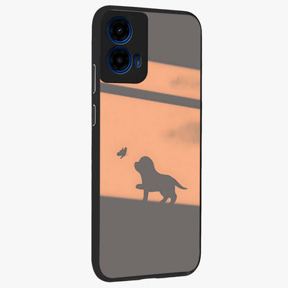 Puppy Shadow Art Glass Case upright view showcasing charming puppy artwork with creative silhouette theme.