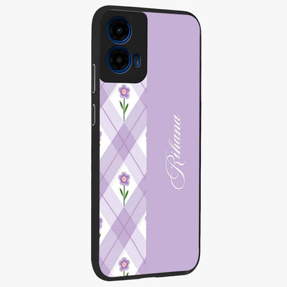 Purple Diamond Floral Glass Case upright view showcasing vibrant floral artwork with stylish geometric theme.