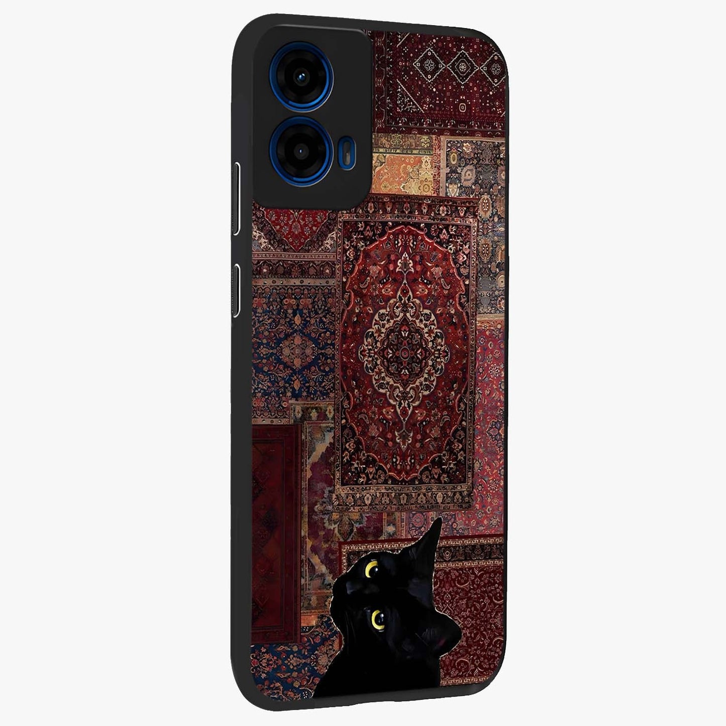 Regal Magic Cat Apple Glass Case upright view showcasing charming cat artwork with playful magical theme.
