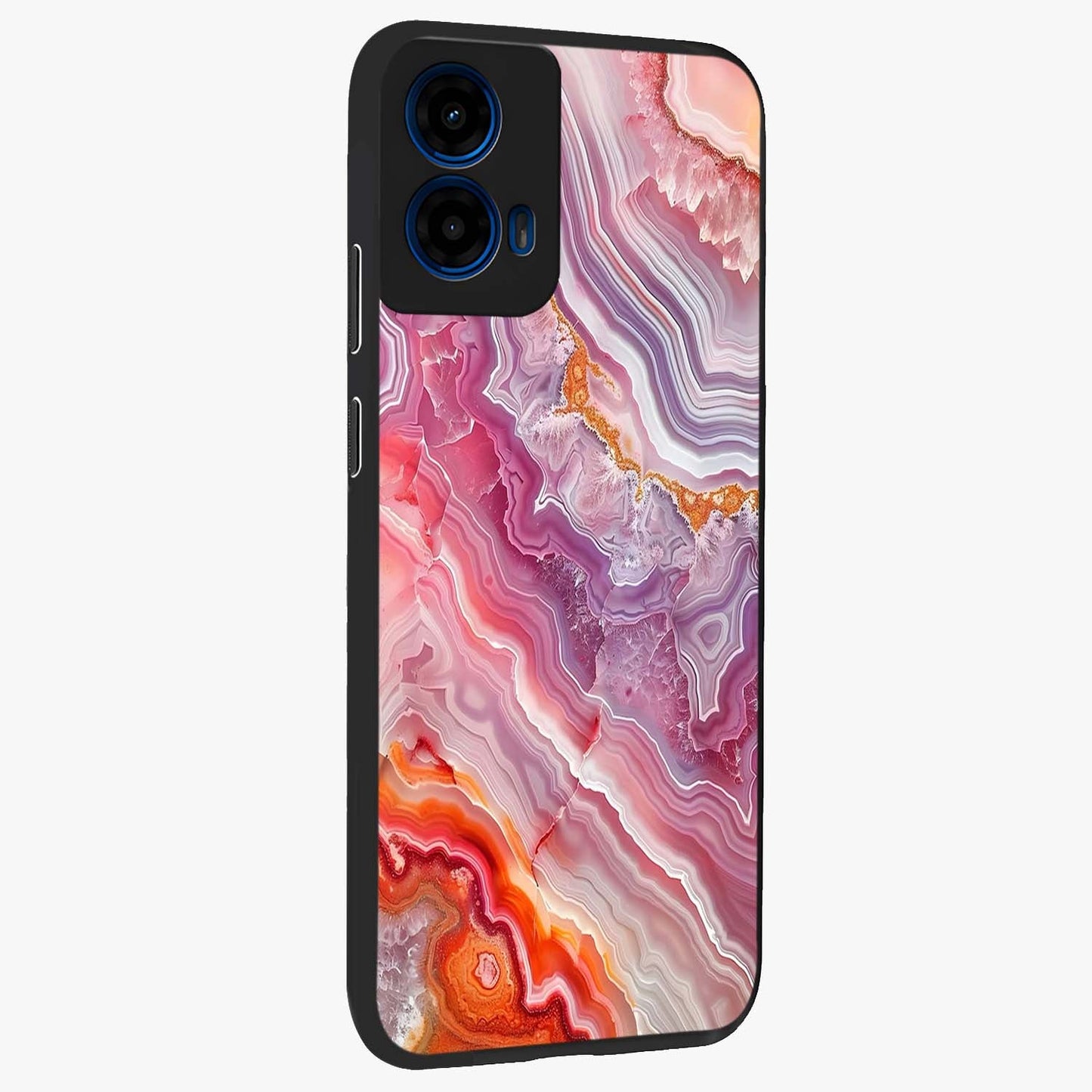 Rose Quartz Marble Glass Case upright view showcasing decorative marble artwork with luxurious pastel theme.