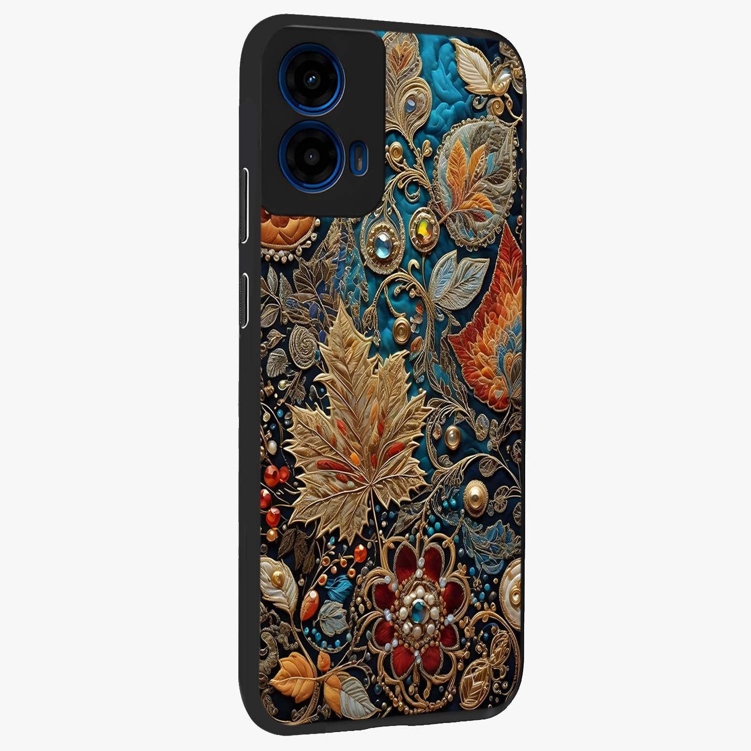 Royal Jewel Garden Glass Case upright view showcasing rich floral artwork with luxurious garden theme.