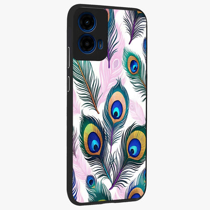 Royal Peacock Feathers Glass Case upright view showcasing elegant peacock feather artwork with decorative royal theme.