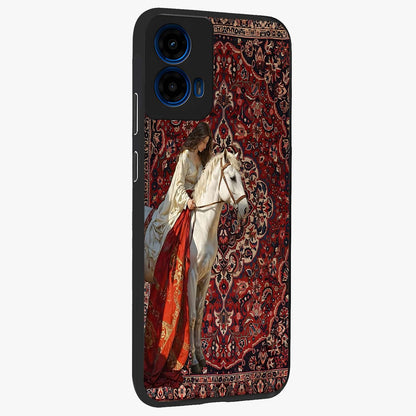 Royal Rider Tapestry Glass Case upright view showcasing detailed rider artwork with classic tapestry theme.