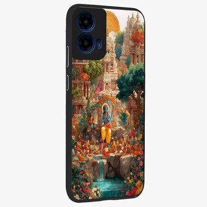 Sacred Sunlight Gods Glass Case upright view showcasing glowing divine artwork with sacred mythological theme.