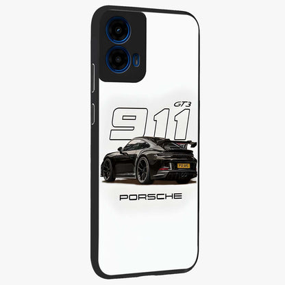 Turbo Legacy Icon Glass Case upright view showcasing bold racing inspired artwork with classic car theme.