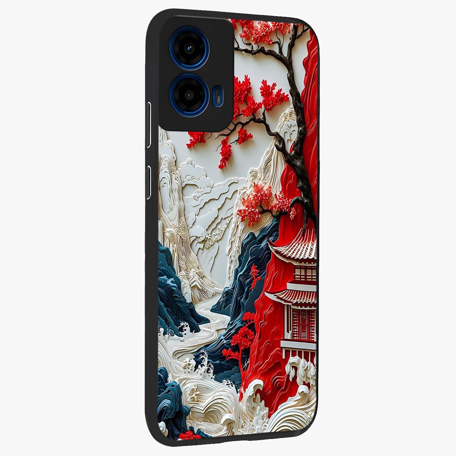 Whispers Of Sakura Waves Glass Case upright view showcasing delicate cherry blossom artwork with elegant nature theme.