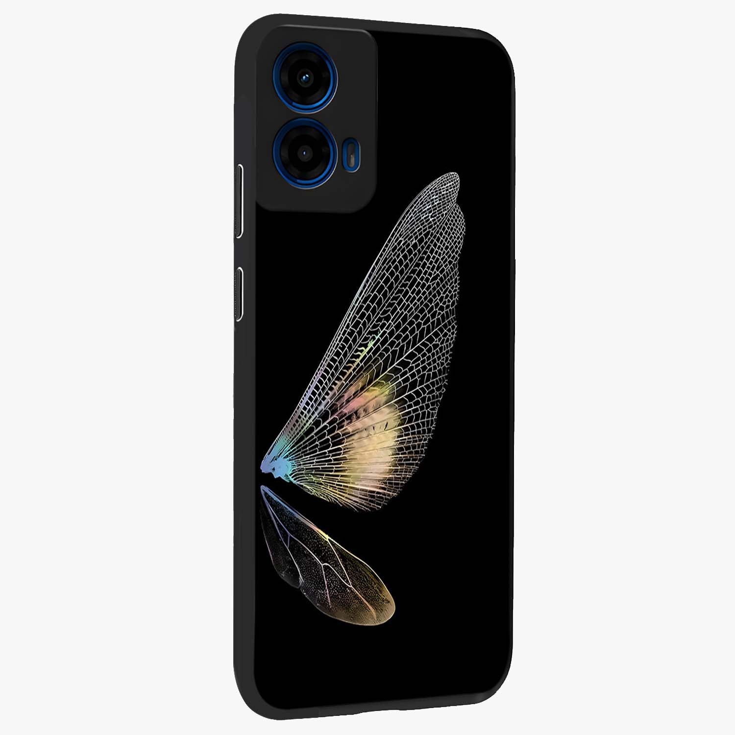 Whispers Of Wings Glass Case upright view showcasing elegant wing artwork with light airy theme.
