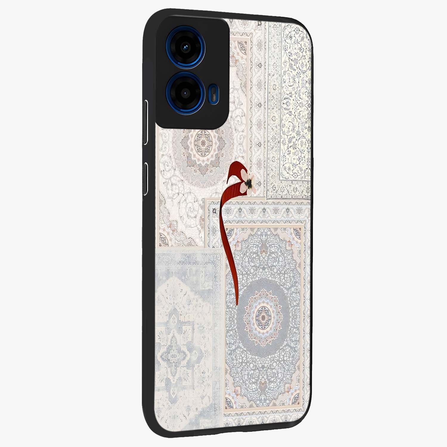 White Aesthetic Bow Glass Case upright view showcasing delicate ribbon bow artwork with cute minimalist theme.