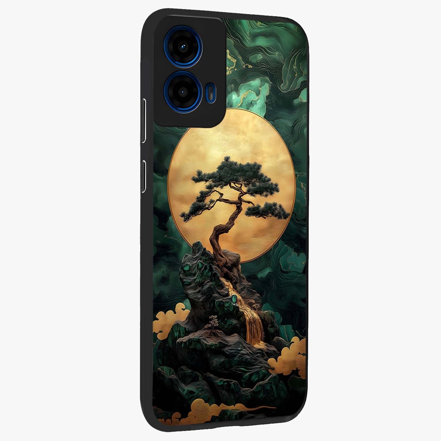 Zen Moon Rise Glass Case upright view showcasing serene moon artwork with tranquil night theme.
