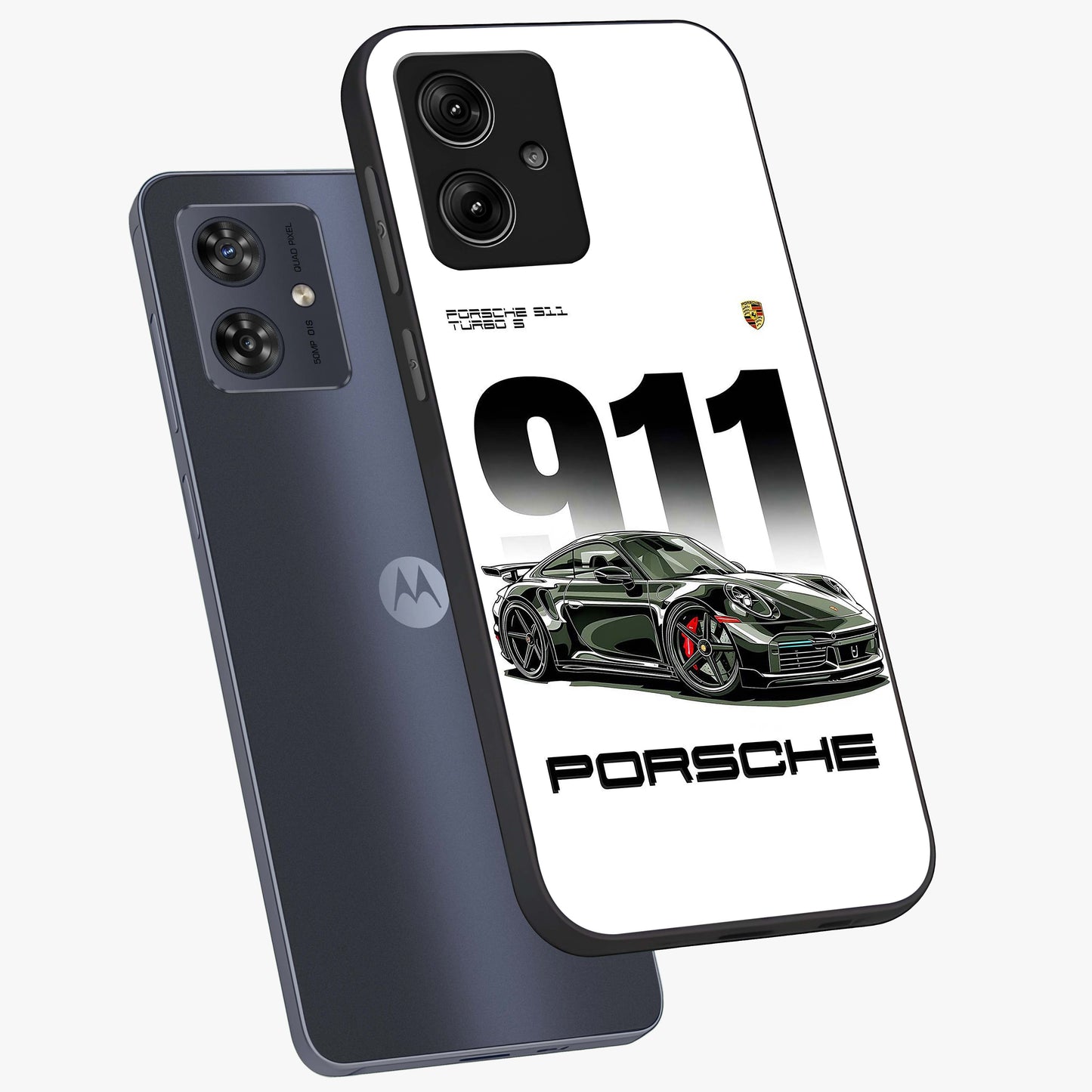 911 Turbo Dominance Glass Case displayed in premium angled mockup highlighting sporty car illustration and sleek glass surface.