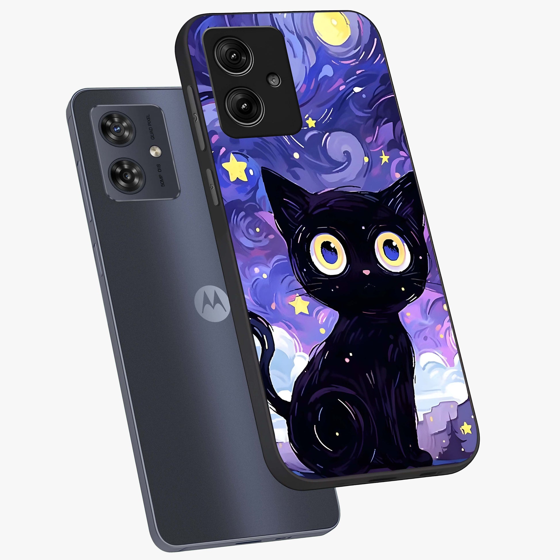 Abstract Cat Art Glass Case displayed in angled mockup highlighting modern abstract cat artwork and sleek glass surface.