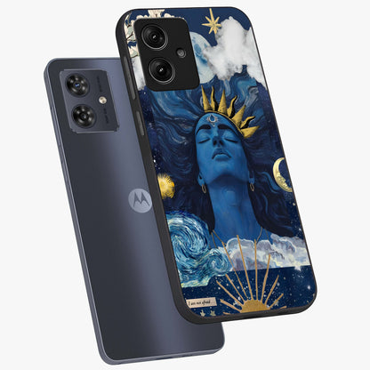 Aesthetic Lord Shiva Glass Case displayed in angled mockup highlighting spiritual Shiva illustration and sacred aesthetic design.