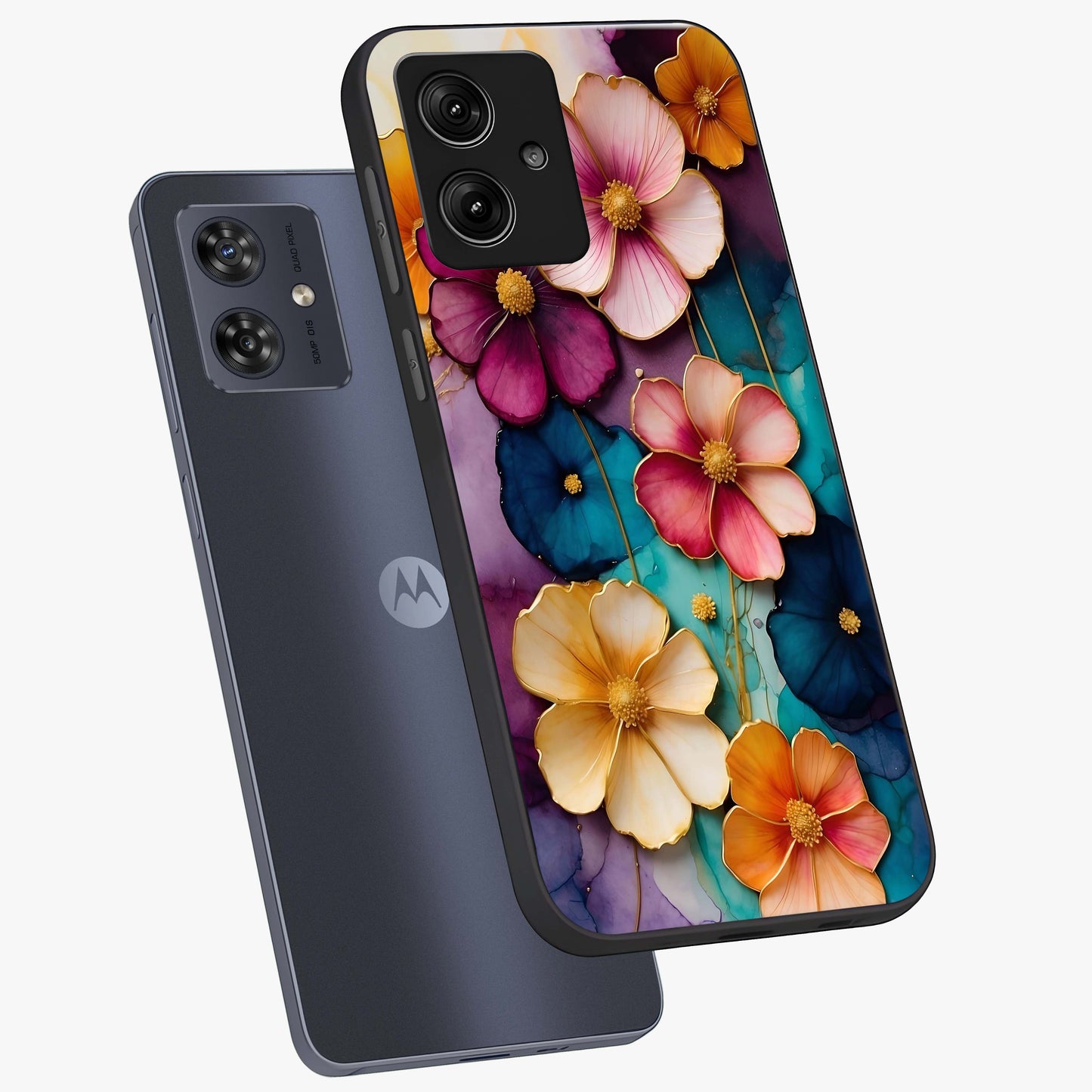 Artlyn Grace Flower Pattern Glass Case displayed in angled mockup highlighting delicate flower pattern design and smooth glass surface.