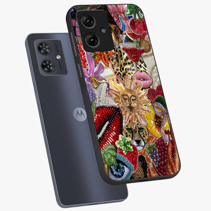 Beaded Fashion Jungle Glass Case displayed in angled mockup highlighting colorful fashion bead design and artistic pattern.