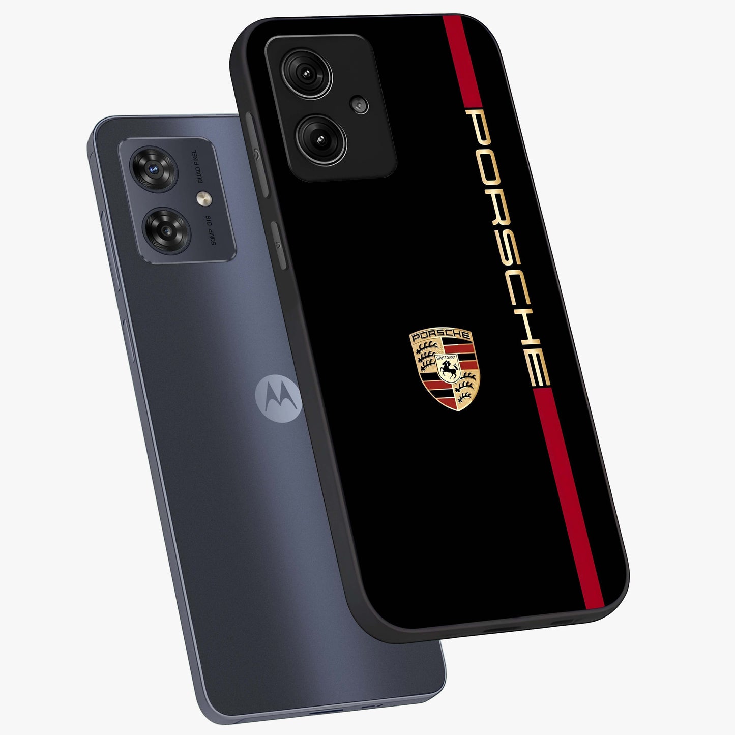 Black Minimal Porsche Glass Case displayed in angled mockup highlighting modern minimal car illustration and clean aesthetic design.