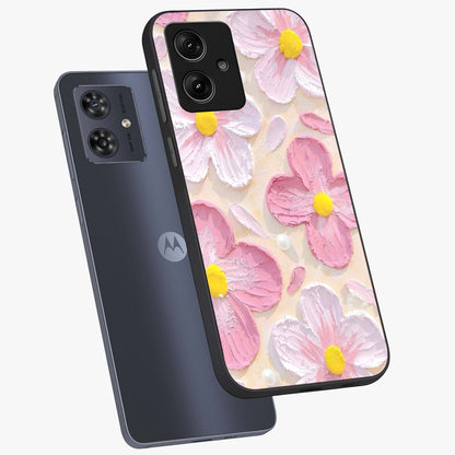 Blush Bloom Texture Glass Case displayed in angled mockup highlighting subtle bloom pattern with aesthetic pastel design.
