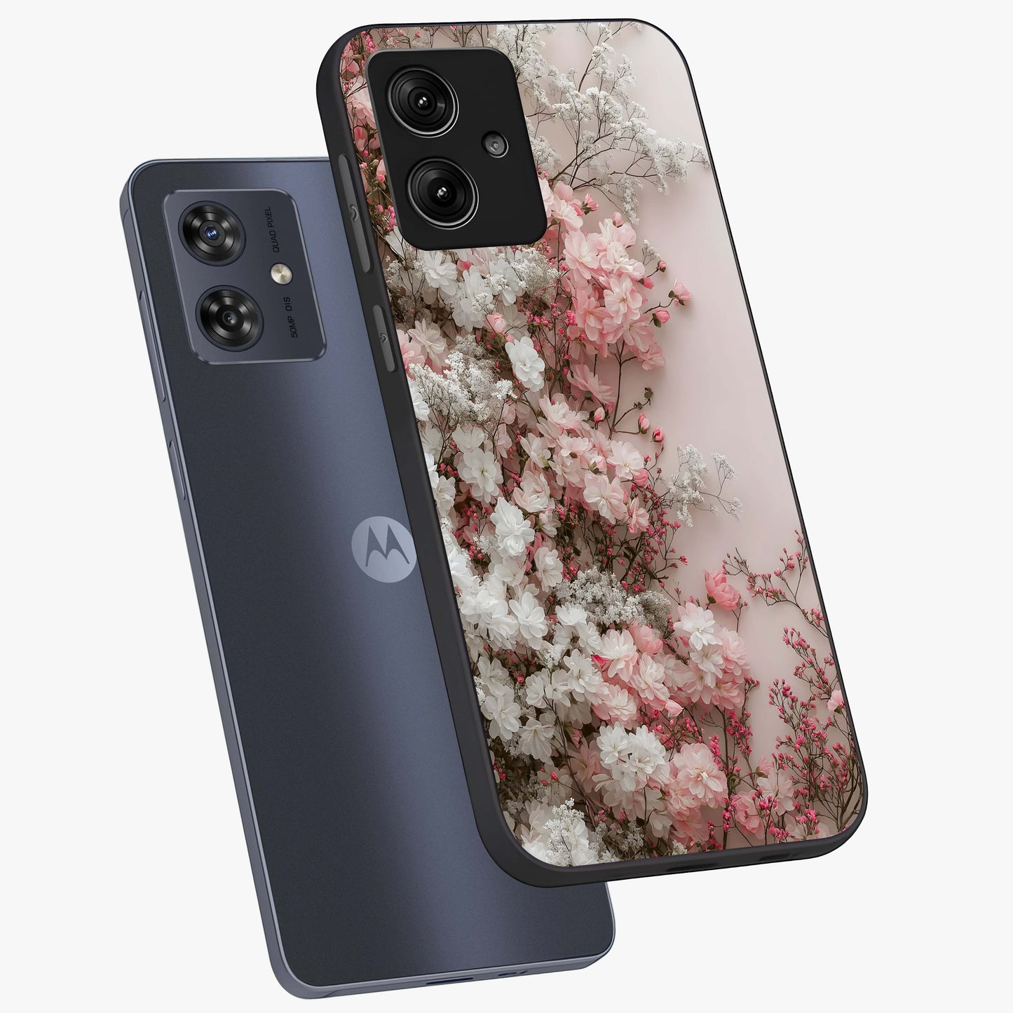 Blush Blossom Cloud Glass Case displayed in angled mockup highlighting soft cloud and blossom design with pastel aesthetic.