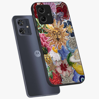Celestial Floral and Playful Glass Case displayed in angled mockup highlighting playful floral design with dreamy celestial elements.