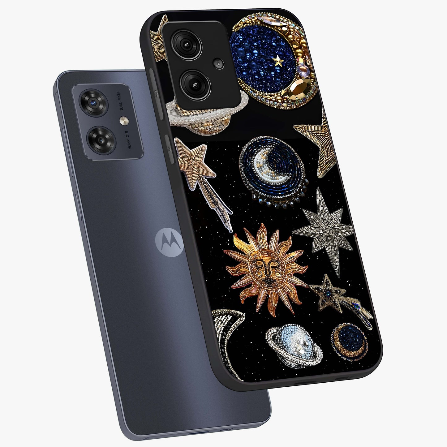 Celestial Gem Constellations Glass Case displayed in angled mockup highlighting gemstone inspired constellation design.