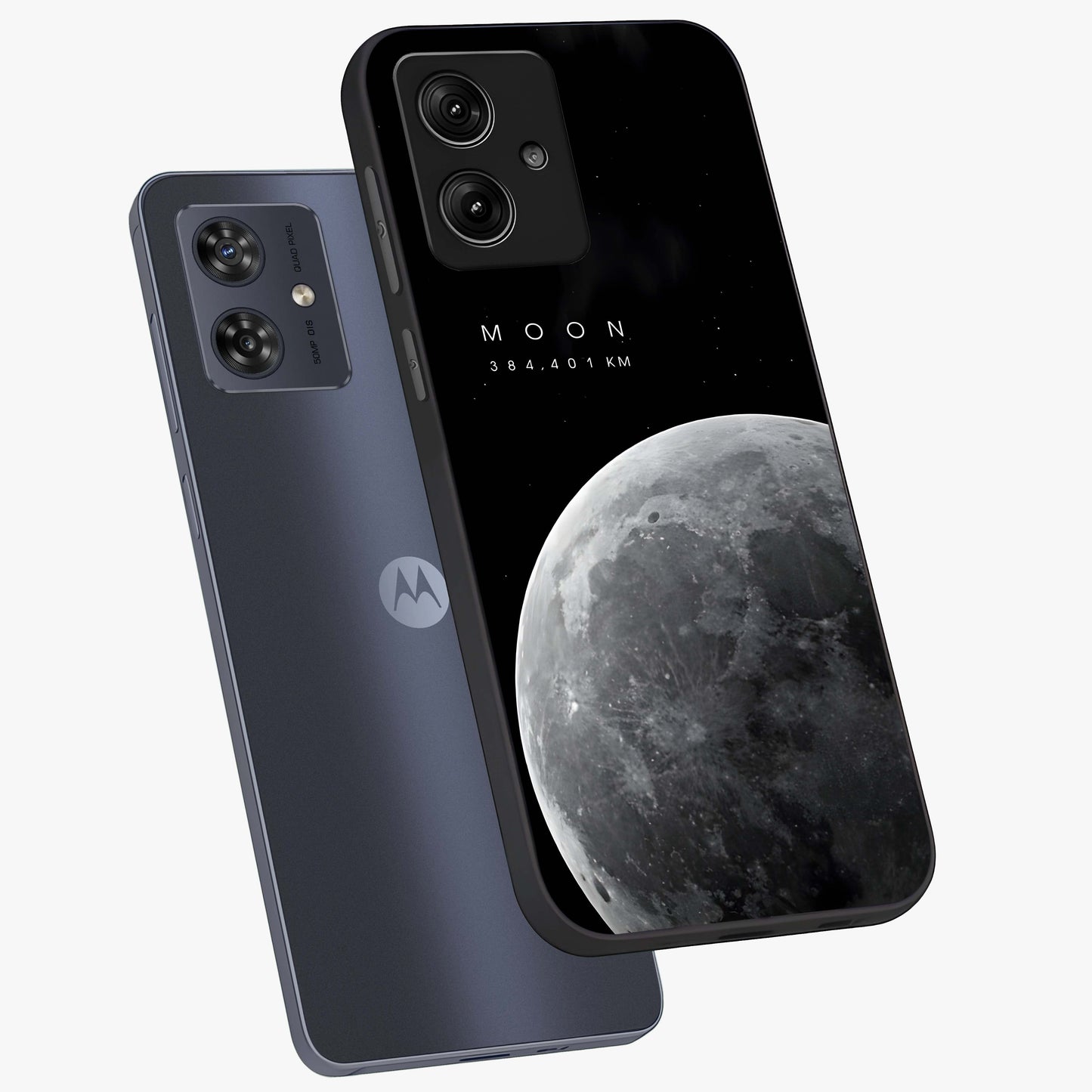 Cosmic Moon Glow Glass Case displayed in angled mockup highlighting celestial moon design with cosmic aesthetic theme.