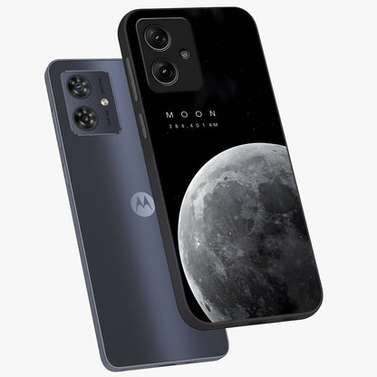 Cosmic Moon Glow Glass Case displayed in angled mockup highlighting celestial moon design with cosmic aesthetic theme.