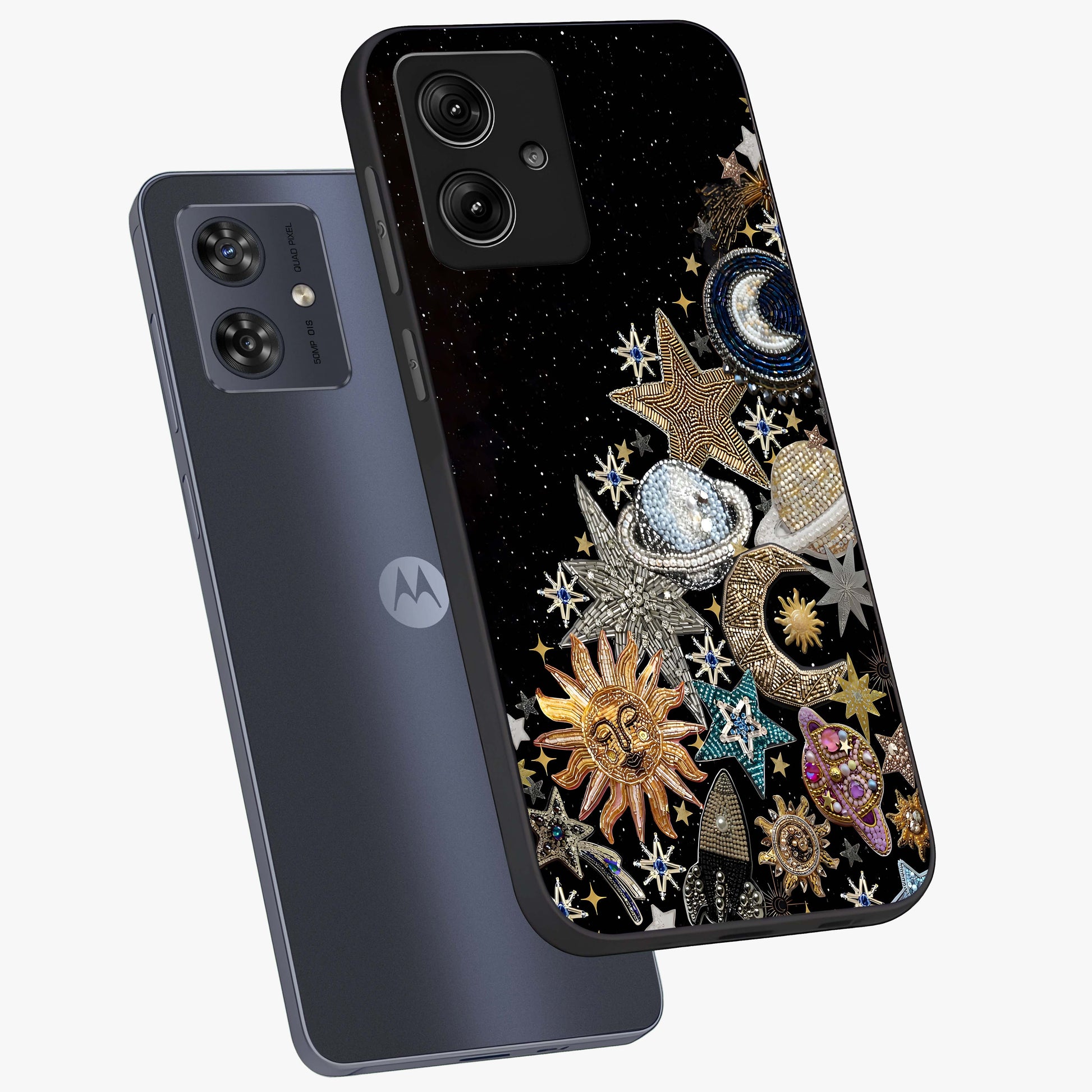 Cosmic Sparkle Dreams Glass Case displayed in angled mockup highlighting dreamy star sparkle design with celestial aesthetic.