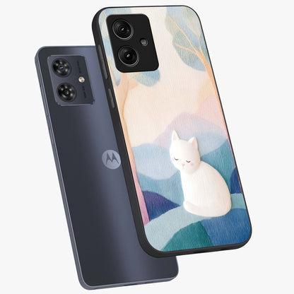 Cotton Dream Cat Glass Case displayed in angled mockup highlighting cute feline illustration with pastel aesthetic style.