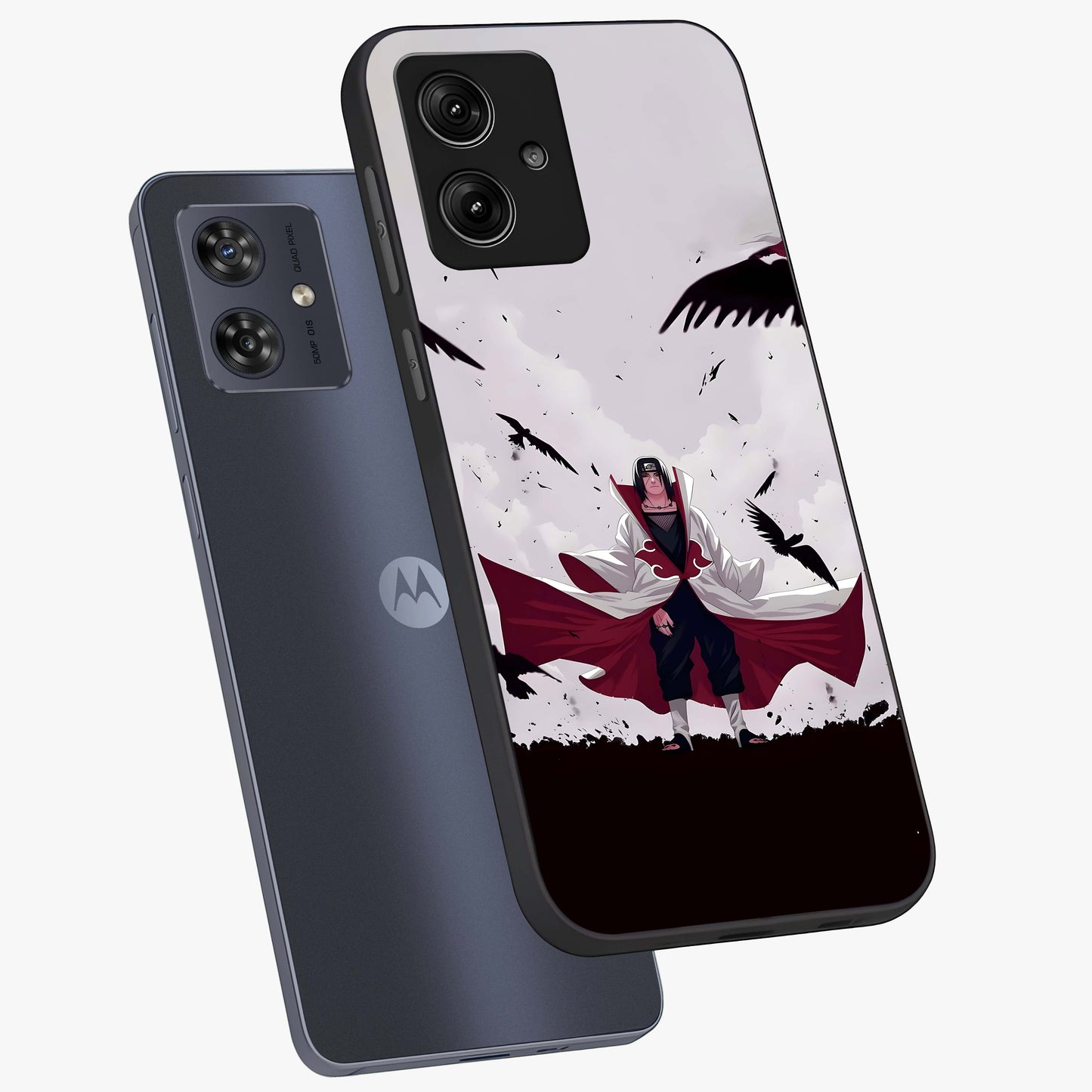 Crimson Crow Ascension Glass Case displayed in angled mockup highlighting powerful crow illustration with dark crimson aesthetic.