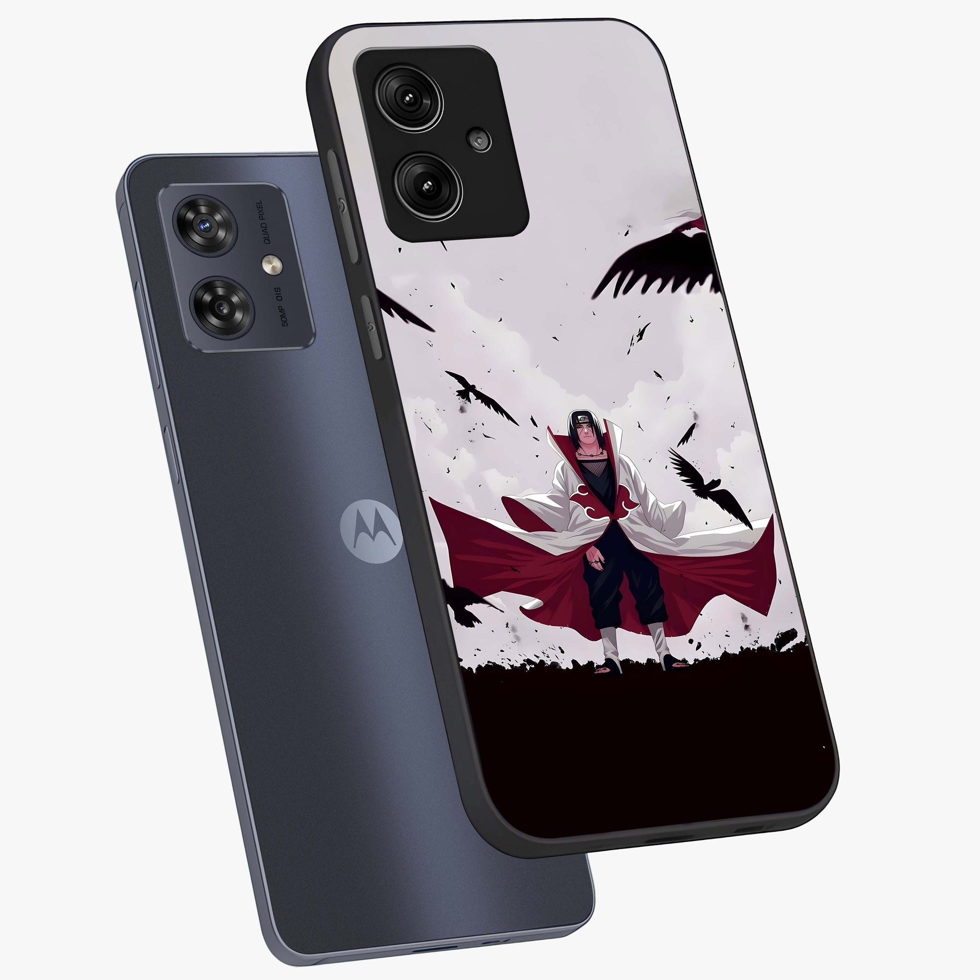 Crimson Crow Ascension Glass Case displayed in angled mockup highlighting powerful crow illustration with dark crimson aesthetic.