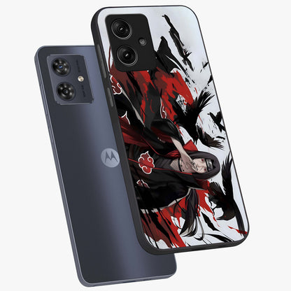 Crimson Crow Illusion Glass Case displayed in angled mockup highlighting mysterious crow graphic with dark aesthetic style.