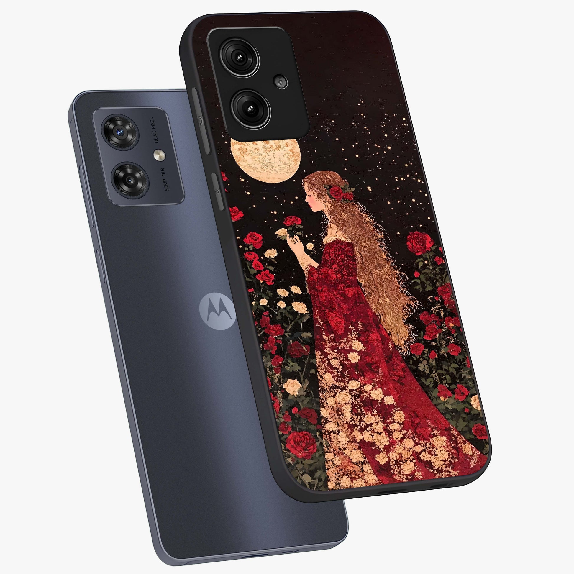 Crimson Dreams Glass Case displayed in angled mockup highlighting soft crimson aesthetic design with artistic theme.
