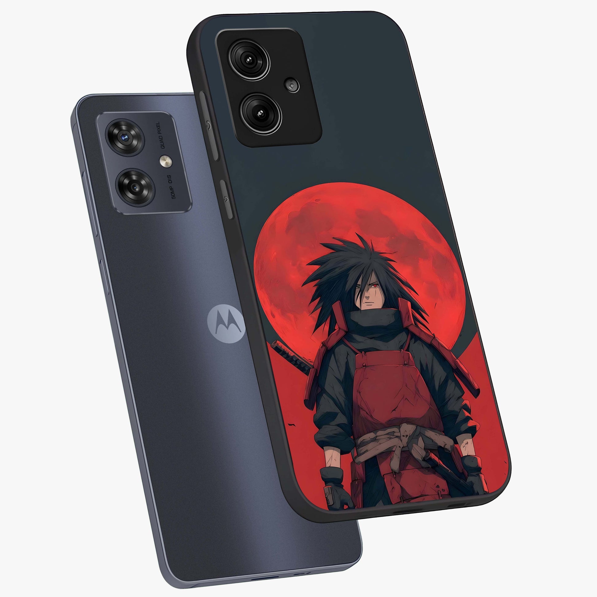 Crimson Moon Warlord Glass Case displayed in angled mockup highlighting dramatic crimson moon design with fantasy aesthetic.