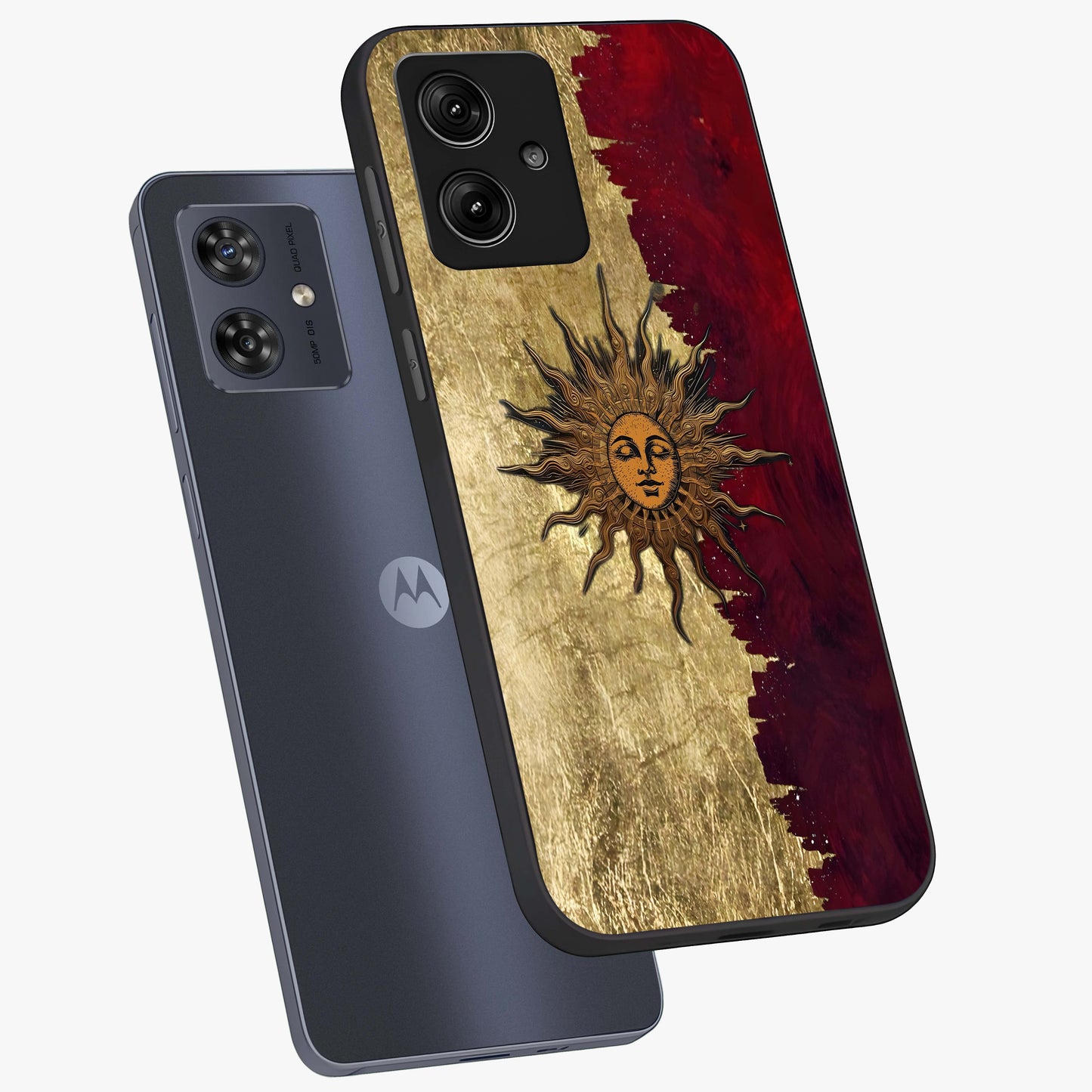 Crimson Sun Majesty Glass Case displayed in angled mockup highlighting majestic crimson sun design with bold aesthetic style.