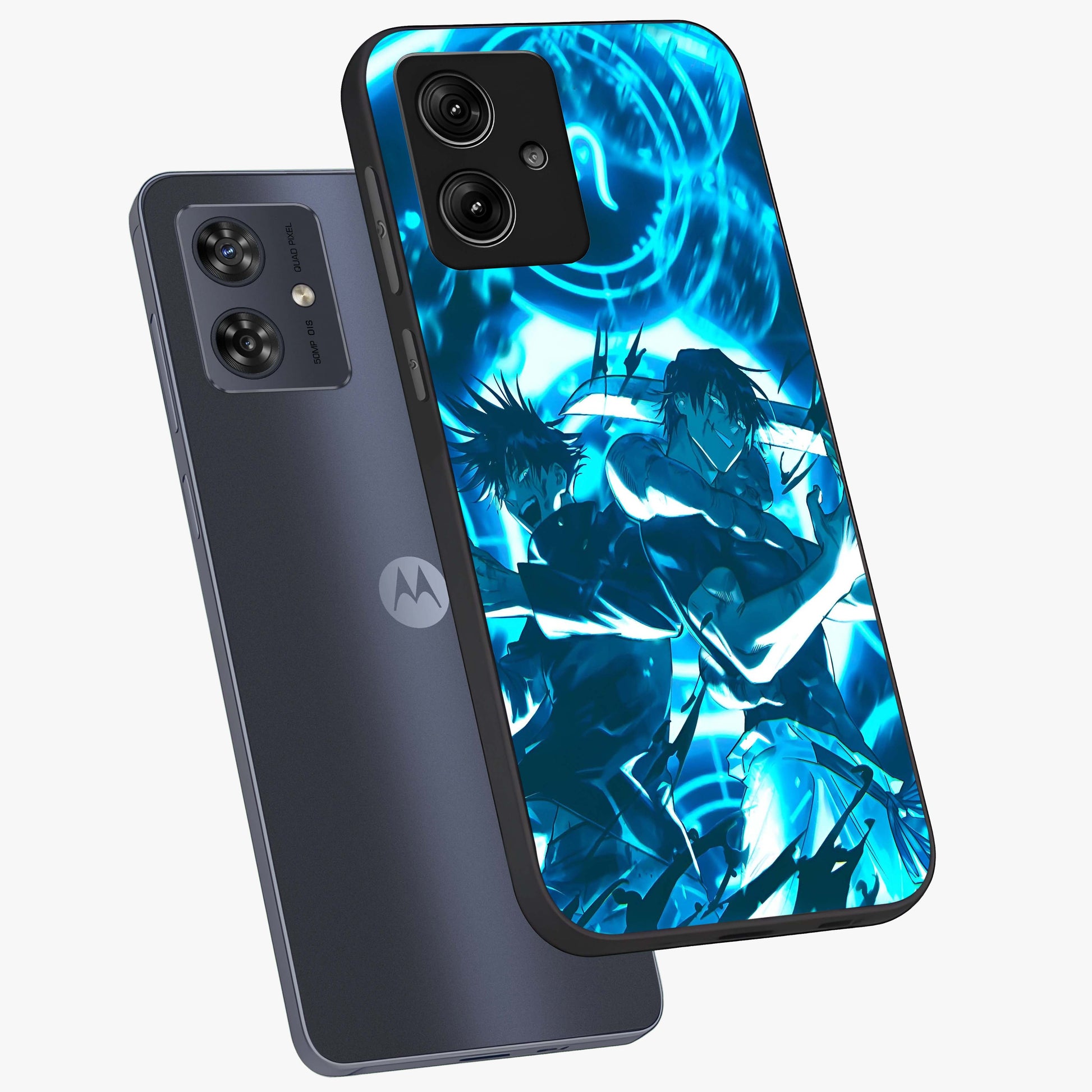Cursed Energy Clash Glass Case displayed in angled mockup highlighting powerful battle inspired graphic with anime style aesthetic.