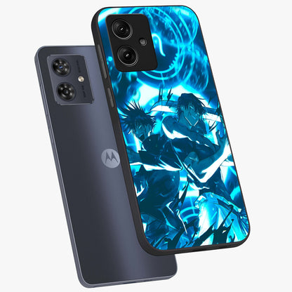 Cursed Energy Clash Glass Case displayed in angled mockup highlighting powerful battle inspired graphic with anime style aesthetic.