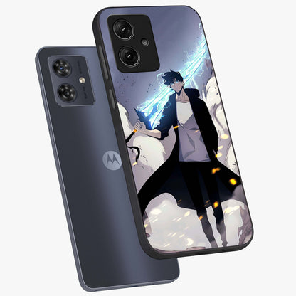 Dark Lightning Anime Warrior Glass Case displayed in angled mockup highlighting powerful lightning themed anime illustration.