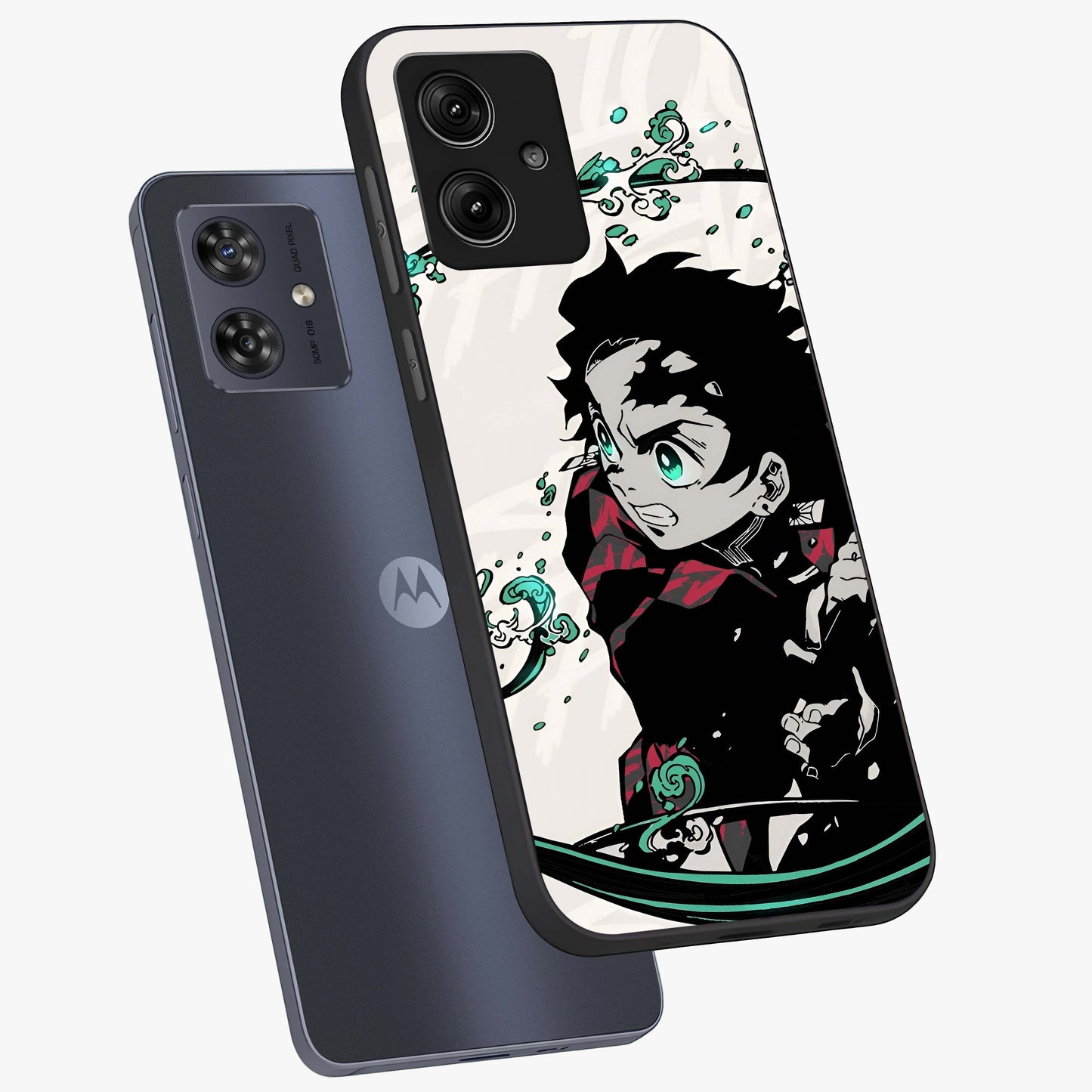 Demon Slayer Glass Case displayed in angled mockup highlighting dramatic anime character design with action aesthetic.