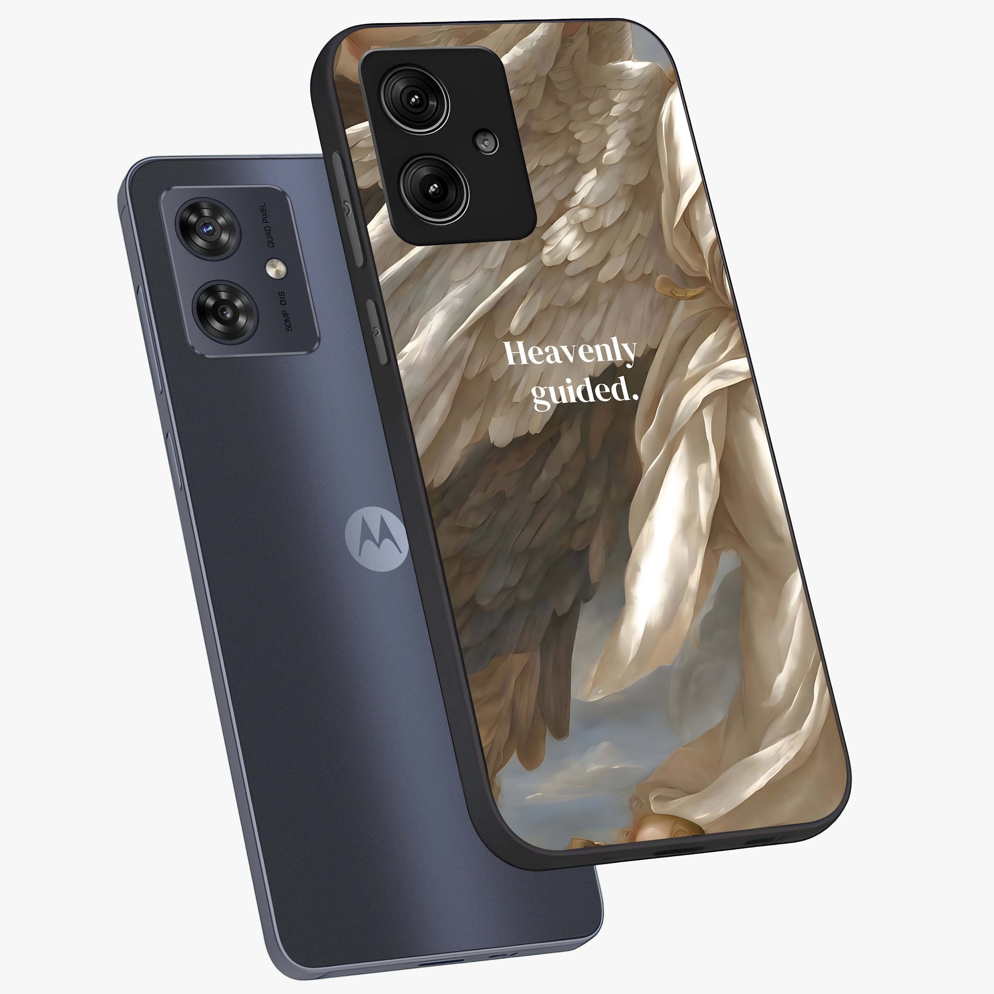Divine Winged Grace Glass Case displayed in angled mockup highlighting graceful wing design with divine aesthetic style.