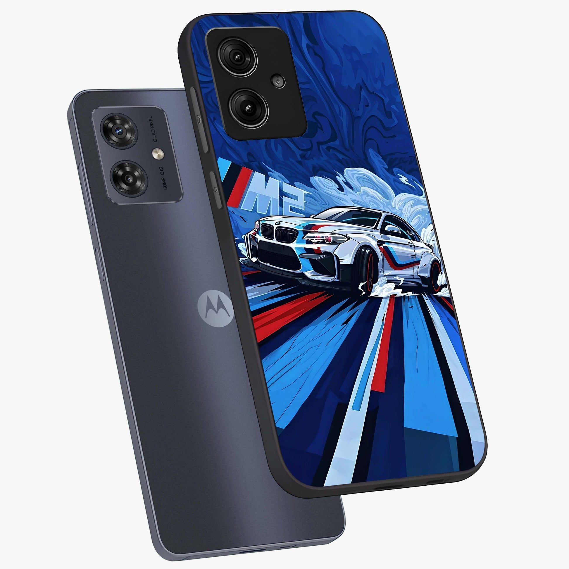 Drift Power Rush Glass Case displayed in angled mockup highlighting powerful drift car design with sporty aesthetic style.