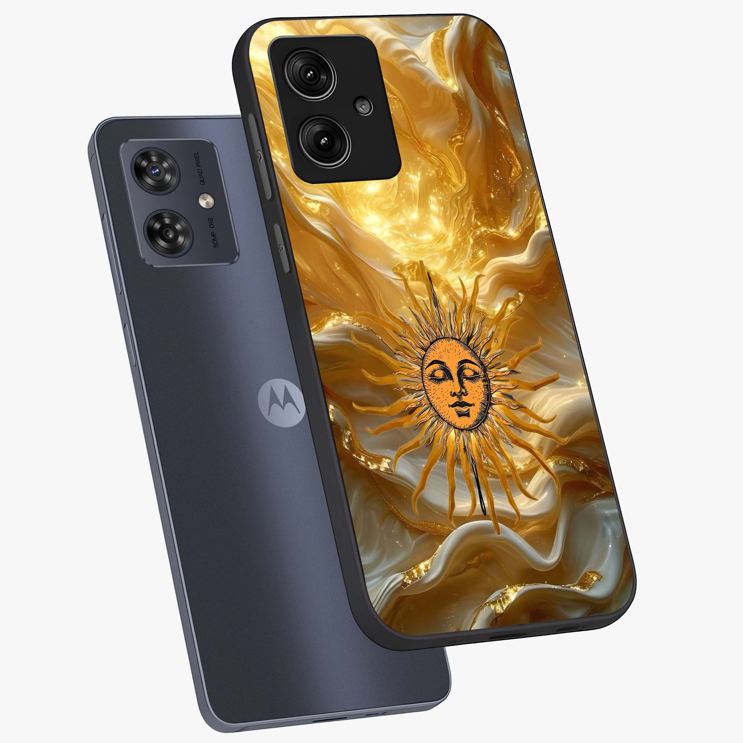 Eternal Golden Glow Glass Case displayed in angled mockup highlighting glowing golden aesthetic design with elegant style.