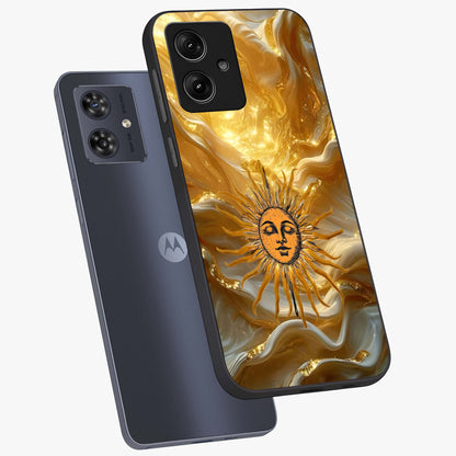Eternal Golden Glow Glass Case displayed in angled mockup highlighting glowing golden aesthetic design with elegant style.