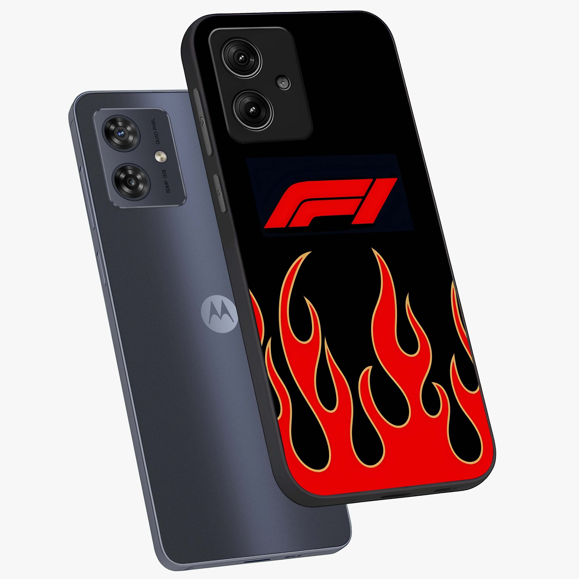 Fire F11 Glass Case displayed in angled mockup highlighting bold fire inspired graphic with energetic aesthetic style.