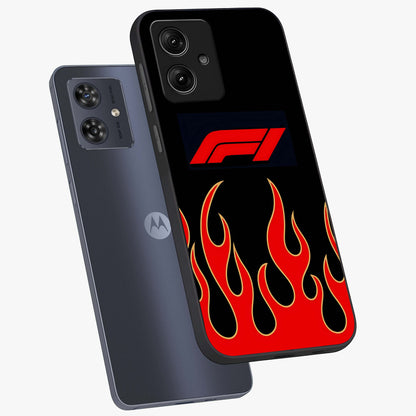 Fire F11 Glass Case displayed in angled mockup highlighting bold fire inspired graphic with energetic aesthetic style.